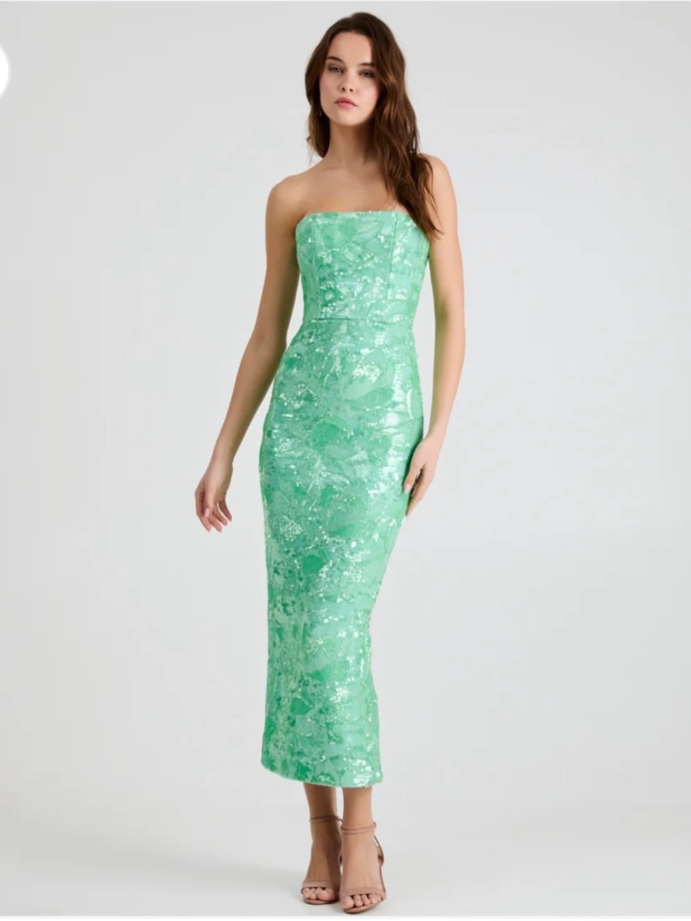 helsi leslie green all over floral sequin strapless long maxi gown dress size XS